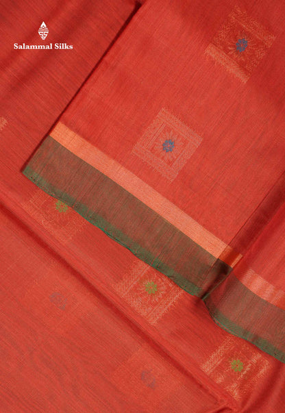 Beautiful Dual Tone Peach Orange Menakari Work SICO Cotton Saree With Contrast Bottle Green Blouse