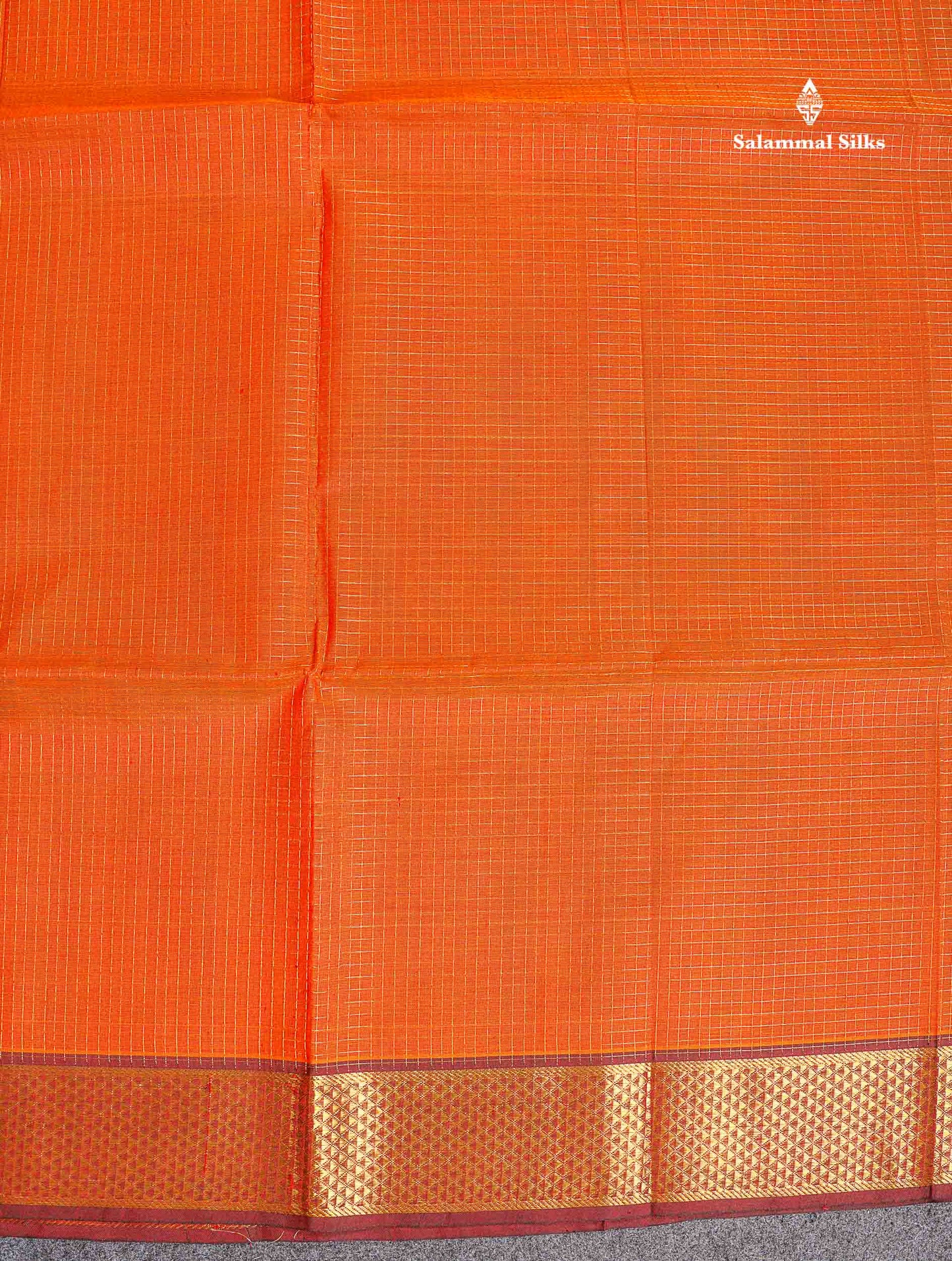 Pure Silk Cotton Saree - Rust Orange Colour Body Small Zari Checks With Dark Maroon Border
