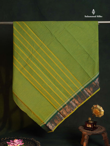 Chettinad Pure Cotton Saree - Navy Blue Colour Body Plain With Bottle Green Border