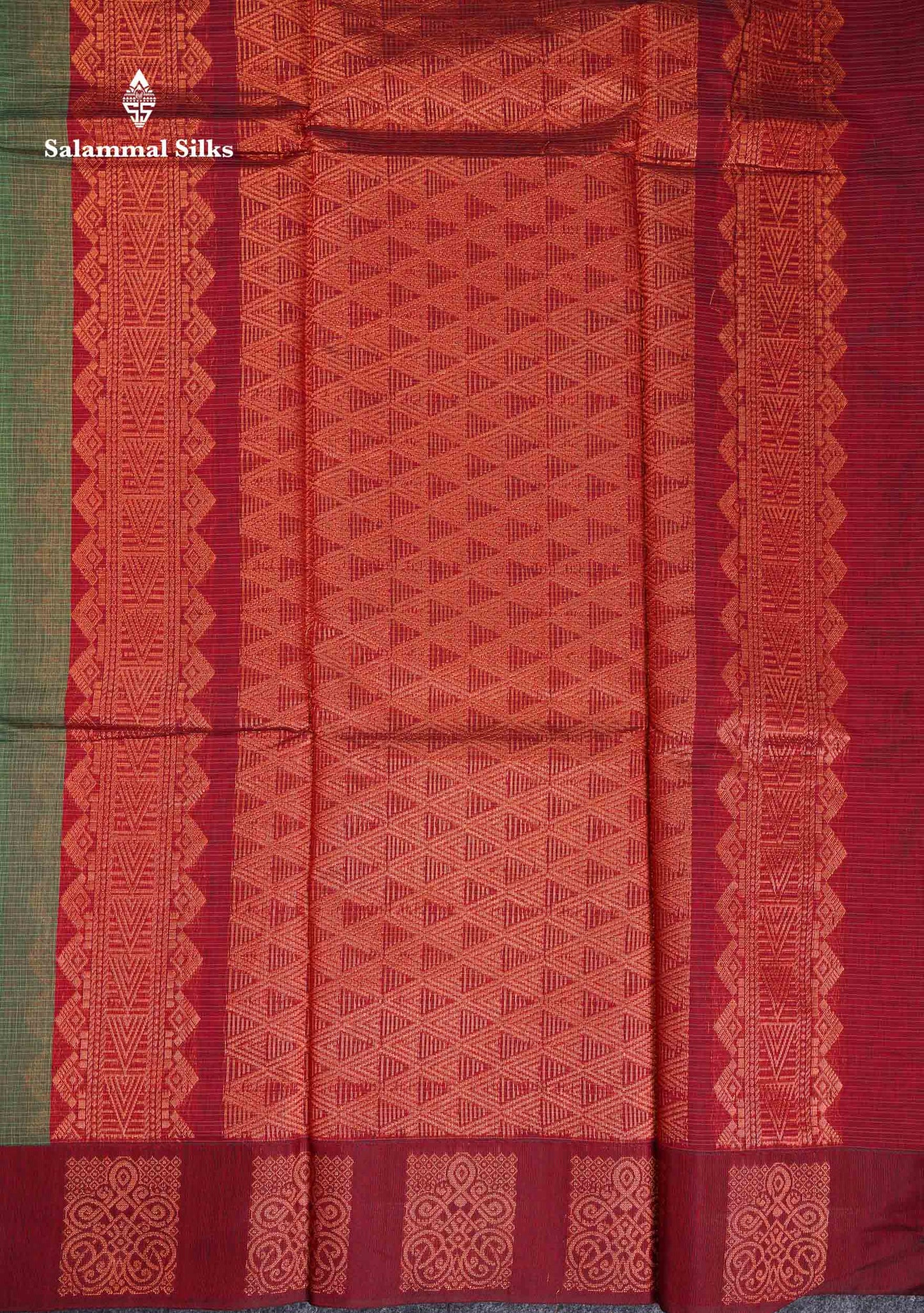 Beautiful Elaichi Green Zari Butta Kota Cotton Saree With Contrast Dark Maroon Fancy Border