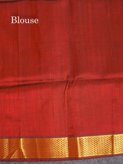 Pure Silk Cotton Saree - Rust Orange Colour Body Small Zari Checks With Dark Maroon Border
