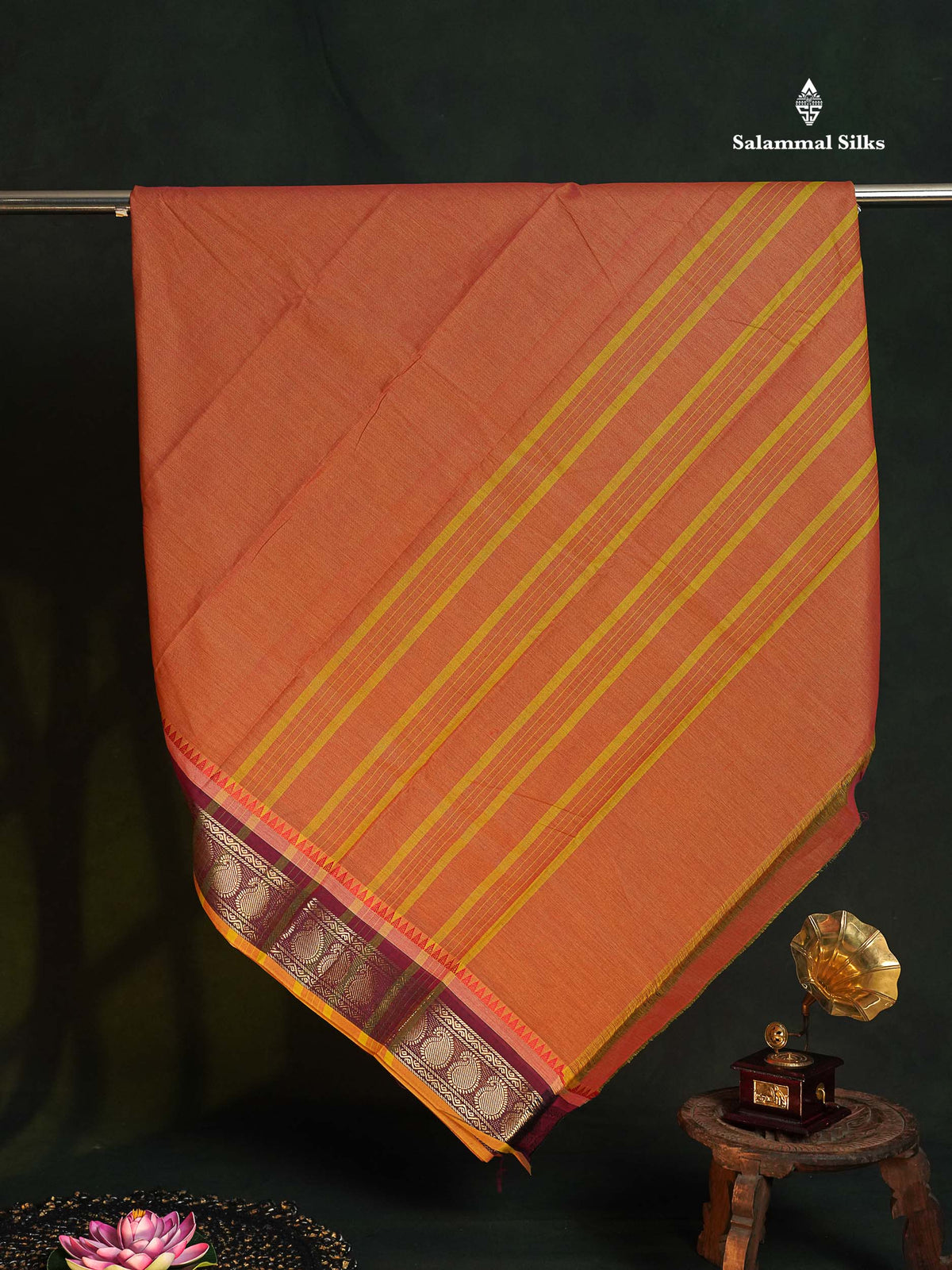 Chettinad Pure Cotton Saree - Rust Orange Colour Body Plain With Magenta Border