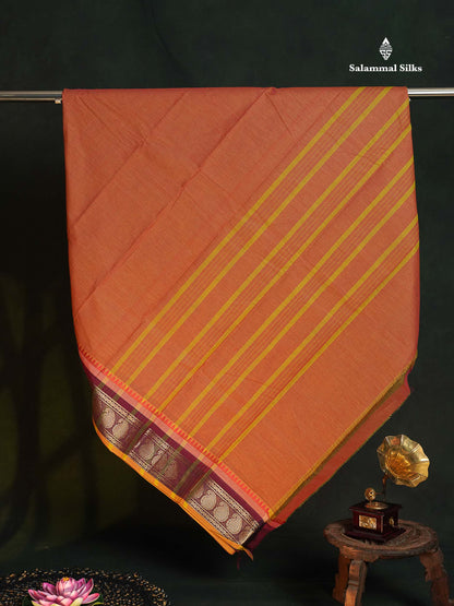Chettinad Pure Cotton Saree - Rust Orange Colour Body Plain With Magenta Border