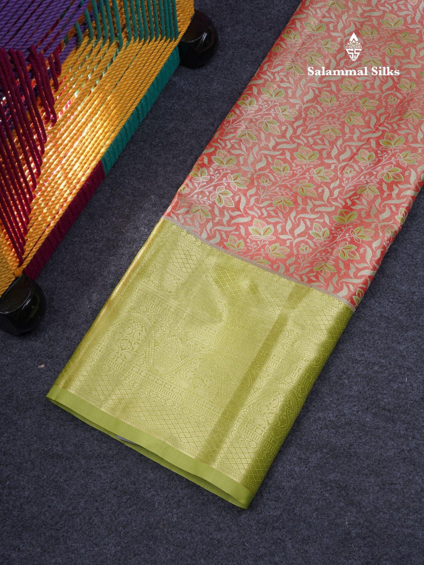 Semi Silk Pattu Pavadai Tissue ( Orange ) With Contrast Parrot Green Blouse 46.5"