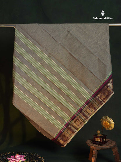 Chettinad Pure Cotton Saree - Navy Blue Colour Body Plain With Bottle Green Border