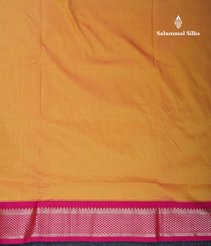 11 Yards Plain Semi Silk Saree Mango Yellow with Contrast Purple Border