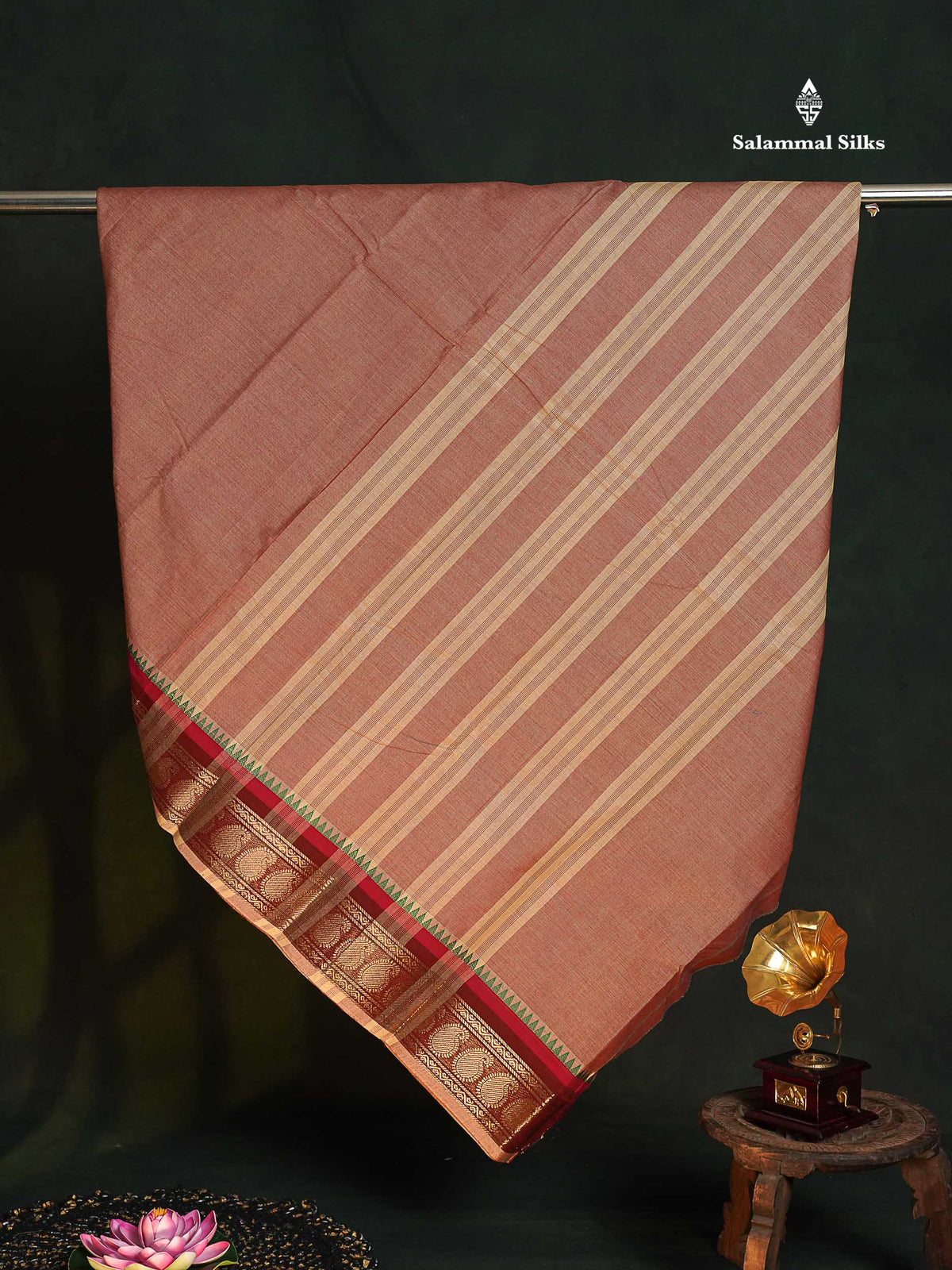 Chettinad Pure Cotton Saree - Navy Blue Colour Body Plain With Bottle Green Border