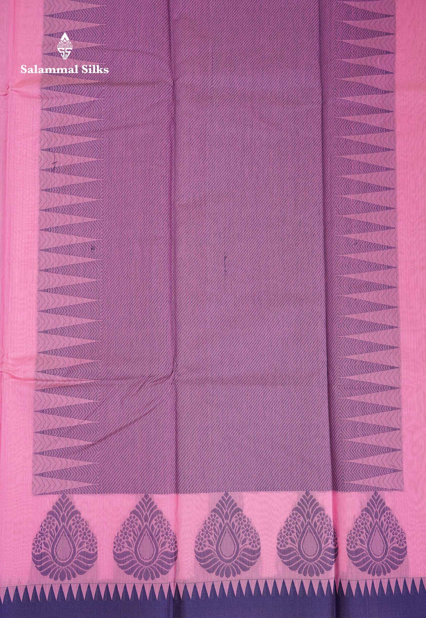 Beautiful Light Pink Thread Butta Kota Cotton Saree With Contrast Dual Tone Blue Traditional Temple Border