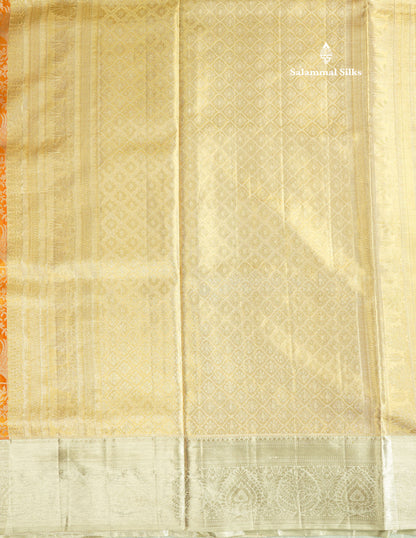 Orange Tissue Bridal Pure Kanjivaram Silk Saree With Contrast Silver Border