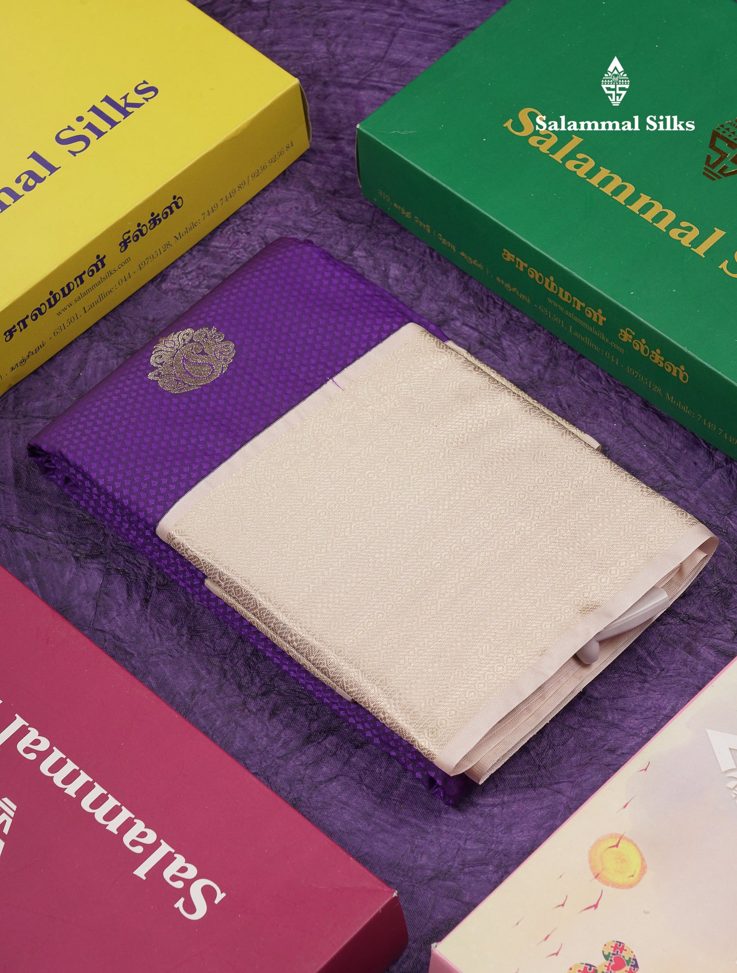 Beautiful Violet Semi Silk Saree With Contrast Cream Sandal Traditional Evening Morning Border