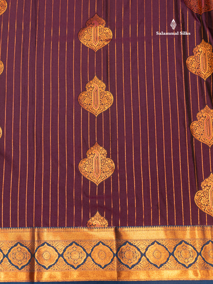 Bottle Green Colour Semi Silk Saree With Violet Copper Zari Border
