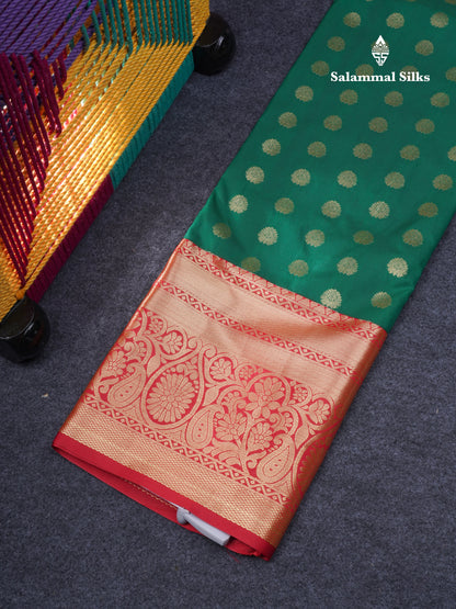 Semi Silk Pattu Pavadai ( Bottle Green ) With Contrast Chilly Red Blouse 45"