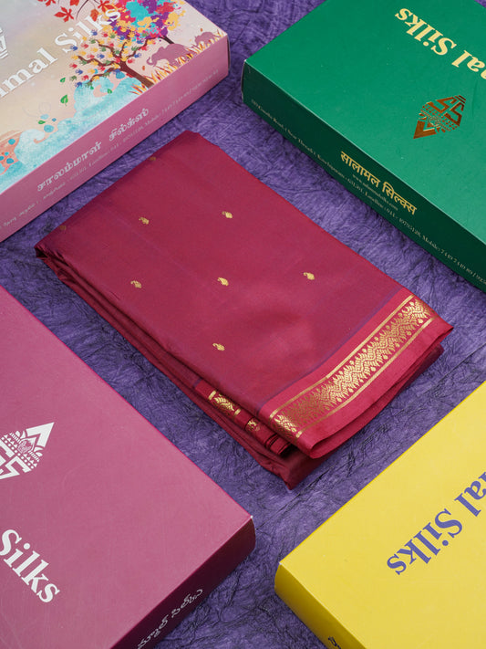 Dual Tone Maroon Pure Kanjivaram Silk Saree With Contrast Reddish Maroon Small Border