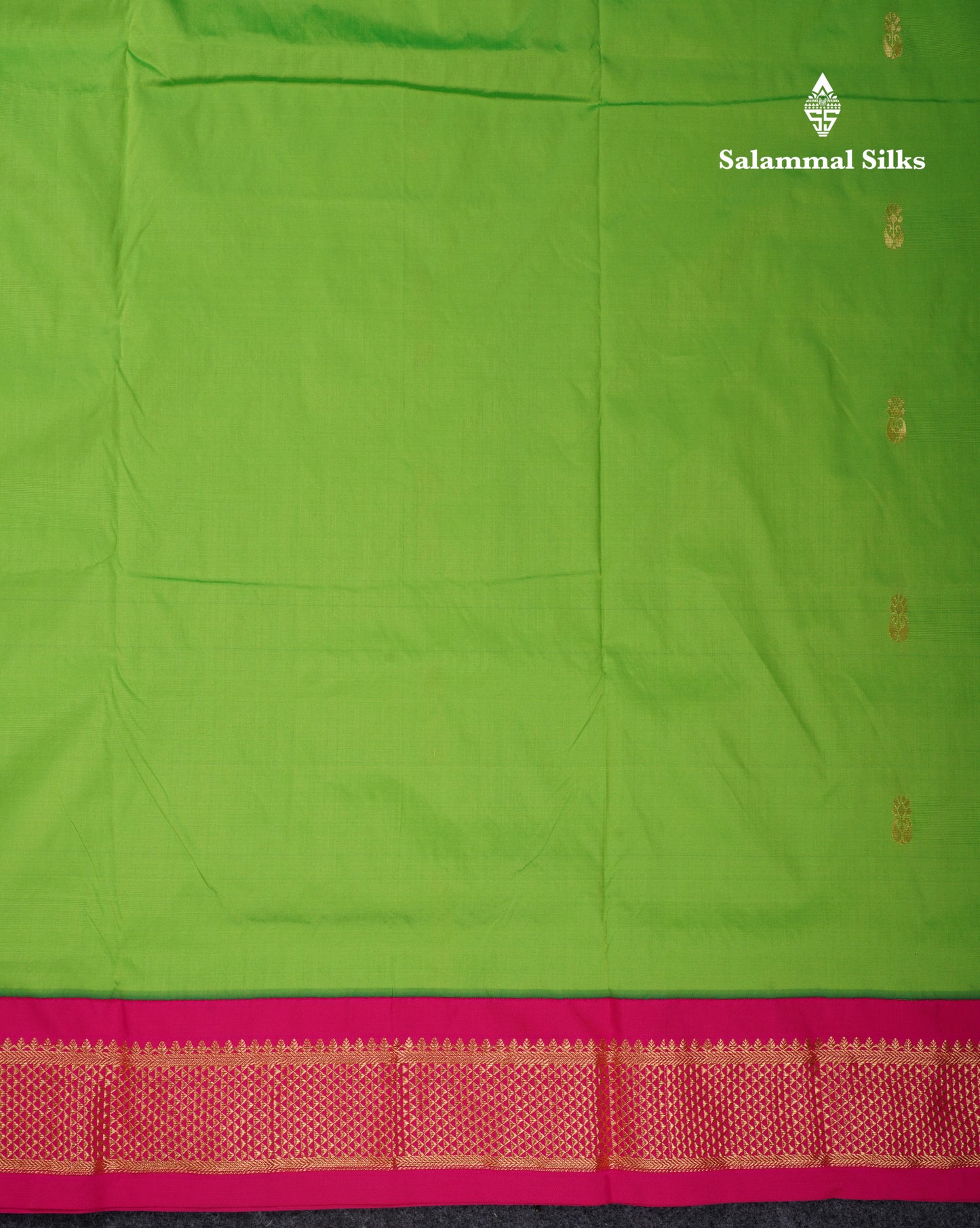 9.5 Yards Semi Silk Saree Parrot Green With Contrast Pink Traditional Border