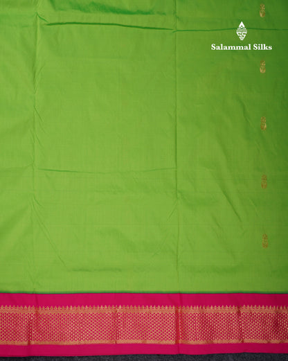 9.5 Yards Semi Silk Saree Parrot Green With Contrast Pink Traditional Border