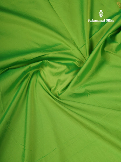 9.5 Yards Semi Silk Saree Parrot Green With Contrast Pink Traditional Border