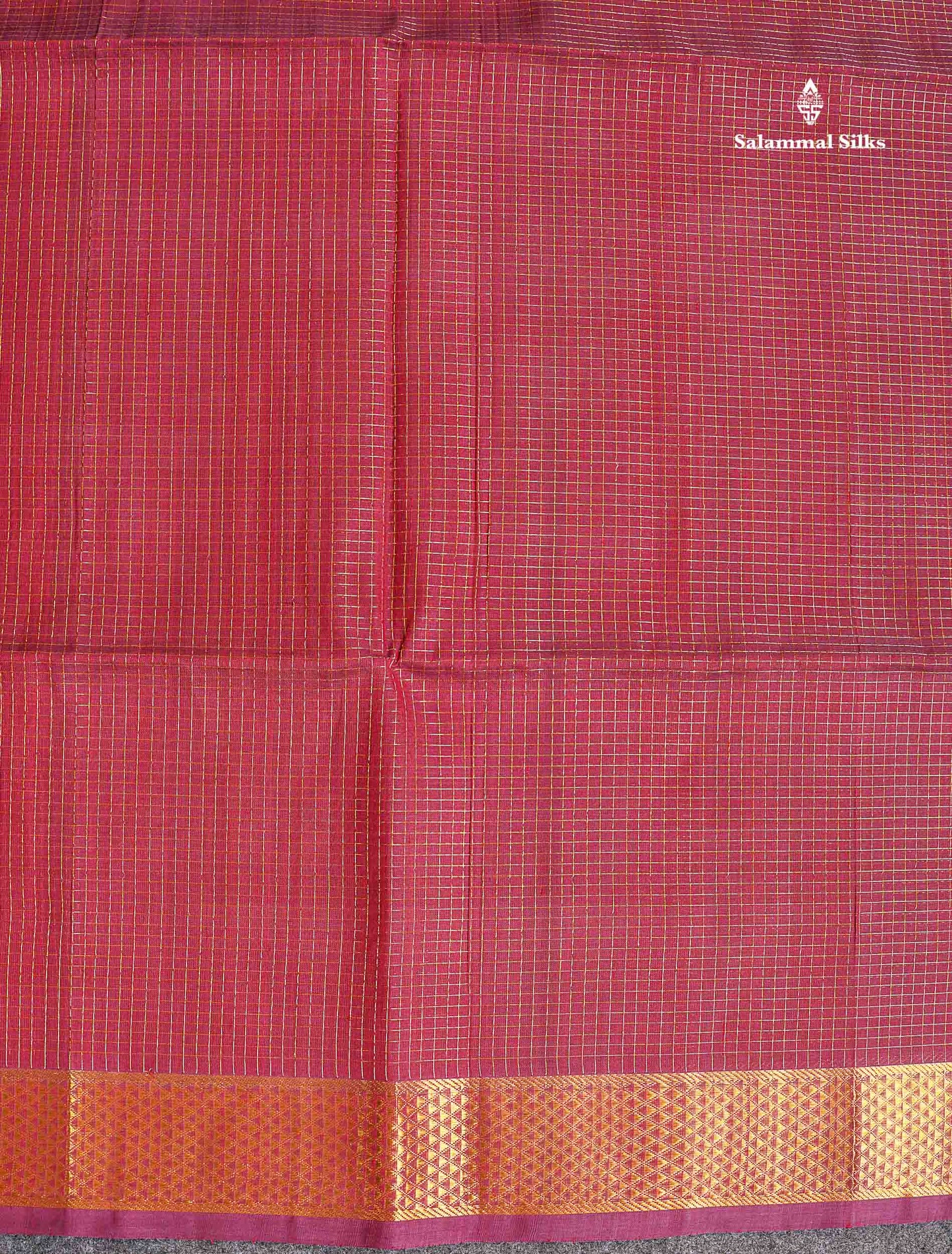 Pure Silk Cotton Saree - Maroon Colour Body Small Zari Checks With Traditional Border