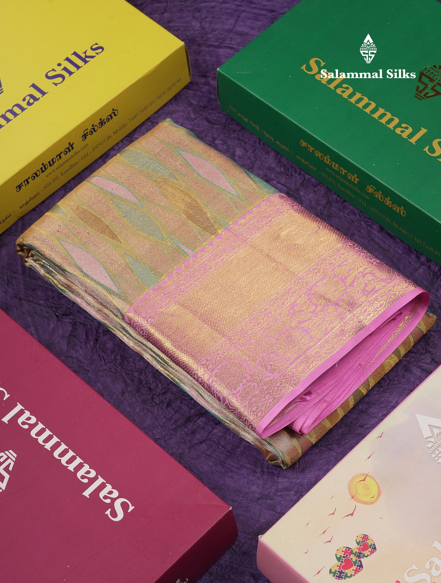 Beautiful Multicolor Tissue Pure Kanjivaram Silk Saree with Contrast Baby Pink Traditional Border