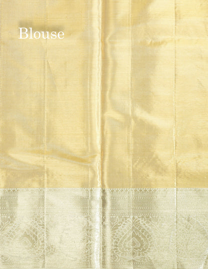 Orange Tissue Bridal Pure Kanjivaram Silk Saree With Contrast Silver Border