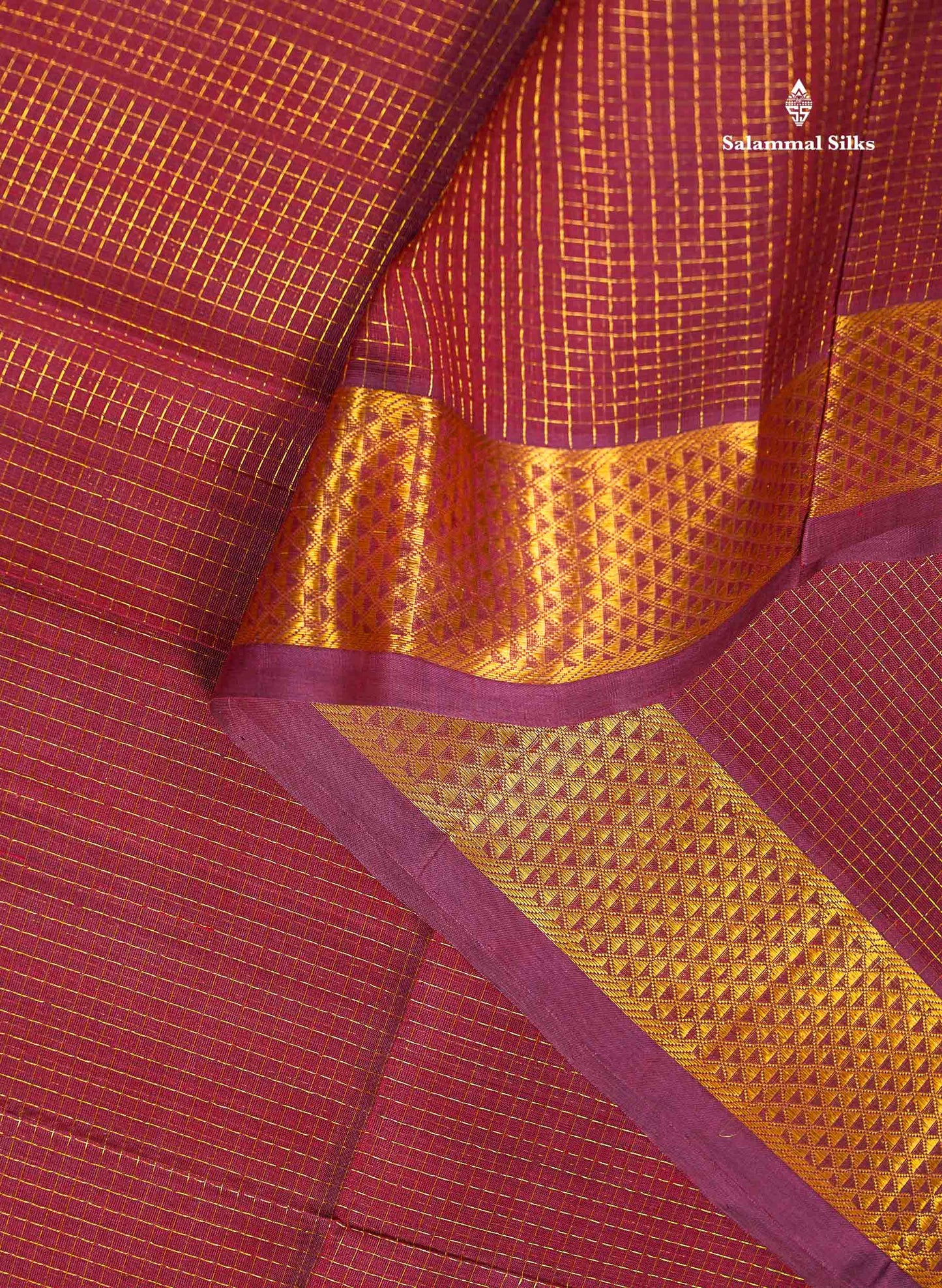 Pure Silk Cotton Saree - Maroon Colour Body Small Zari Checks With Traditional Border