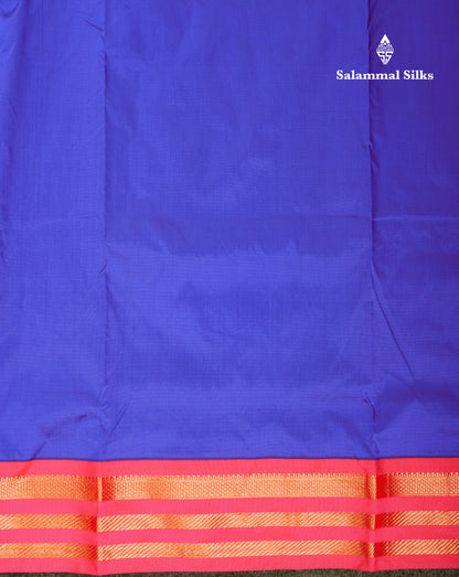 9.5 Yards Semi Silk Saree Peacock Green With Contrast Pink Traditional Border