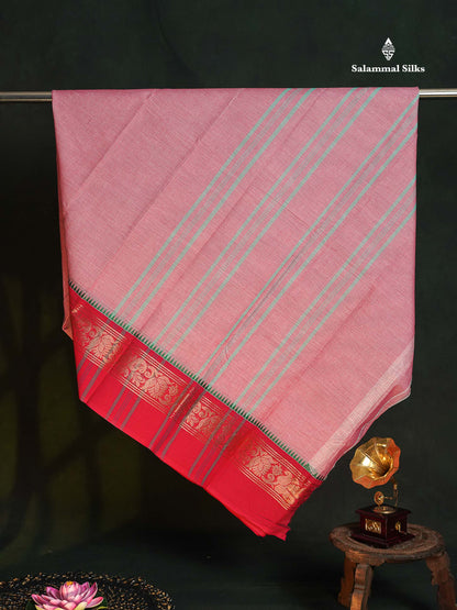 Chettinad Pure Cotton Saree - Baby Pink Colour Body Plain With Ganga Jamuna Border