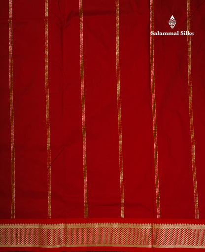 9.5 Yards Semi Silk Saree Parrot Green With Contrast Chilly Red Traditional Border