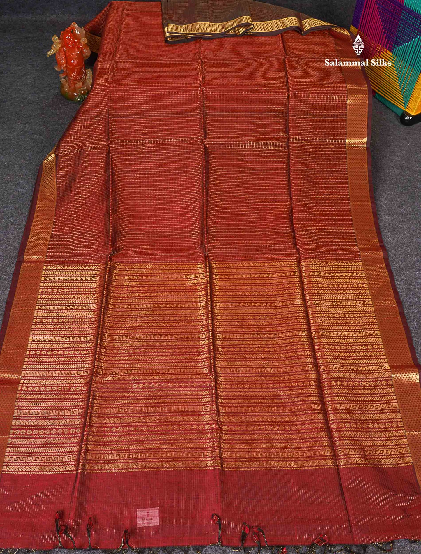 Pure Silk Cotton Saree - Maroon Colour Body Small Zari Checks With Traditional Border