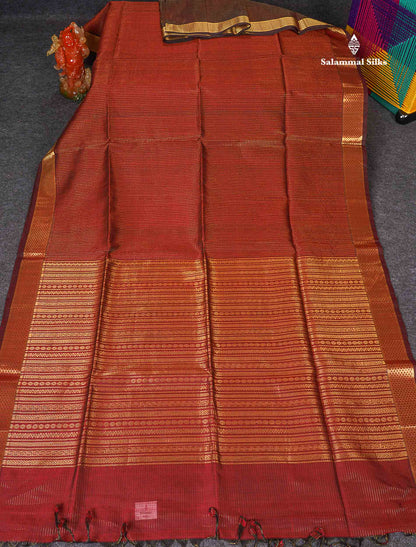 Pure Silk Cotton Saree - Maroon Colour Body Small Zari Checks With Traditional Border