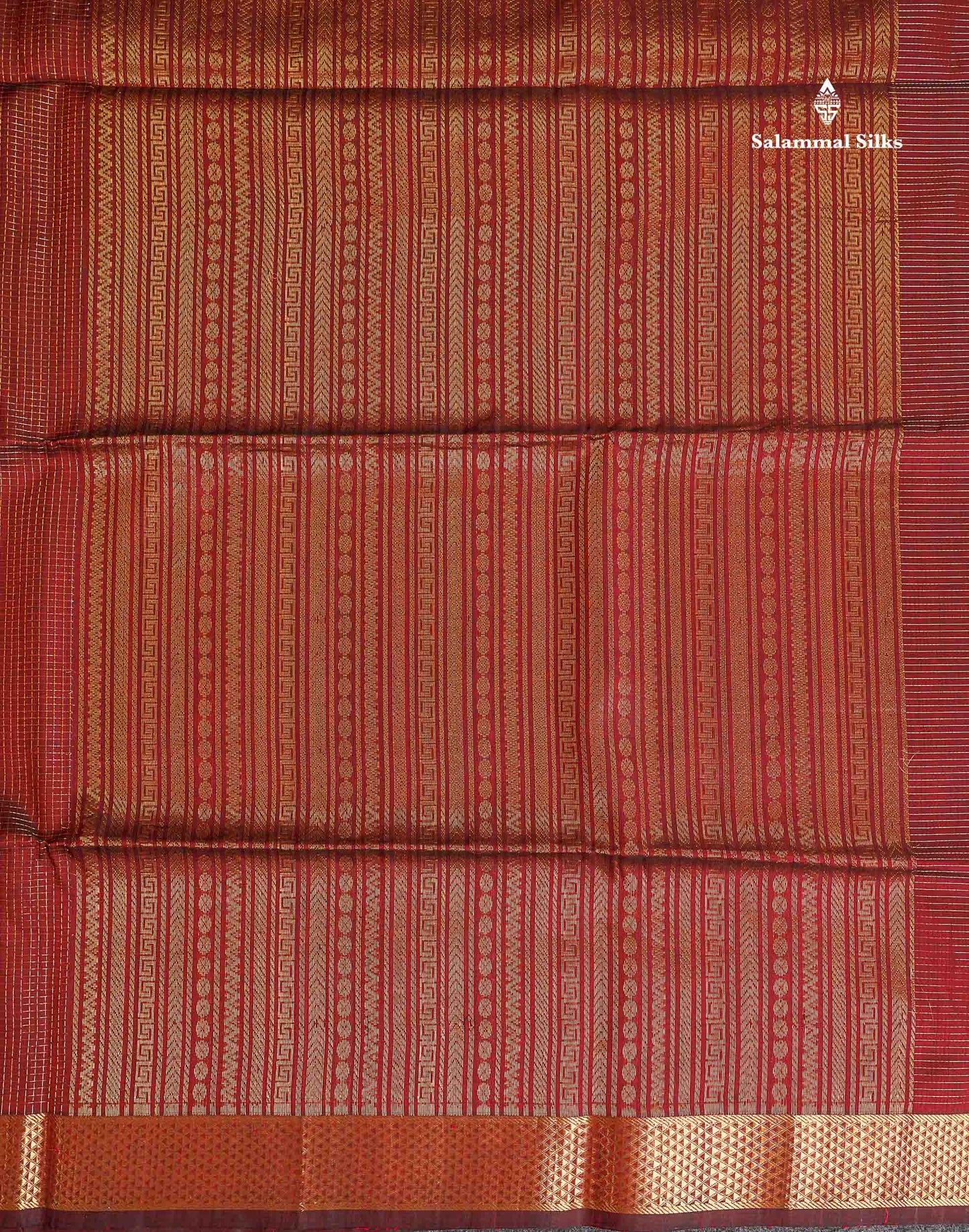 Pure Silk Cotton Saree - Maroon Colour Body Small Zari Checks With Traditional Border