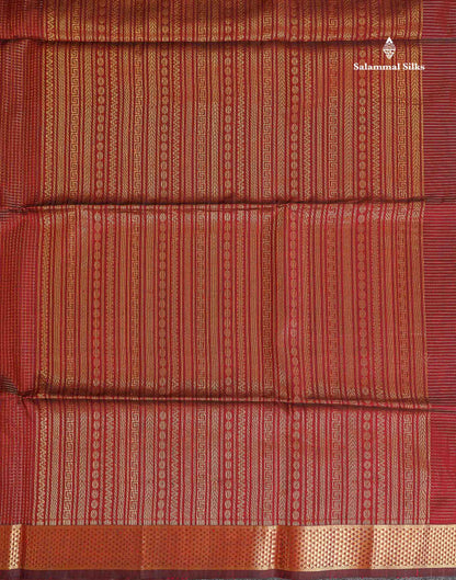 Pure Silk Cotton Saree - Maroon Colour Body Small Zari Checks With Traditional Border