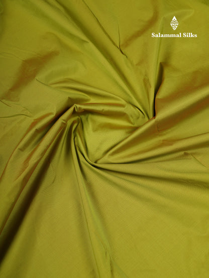 9.5 Yards Semi Silk Saree Parrot Green With Contrast Chilly Red Traditional Border