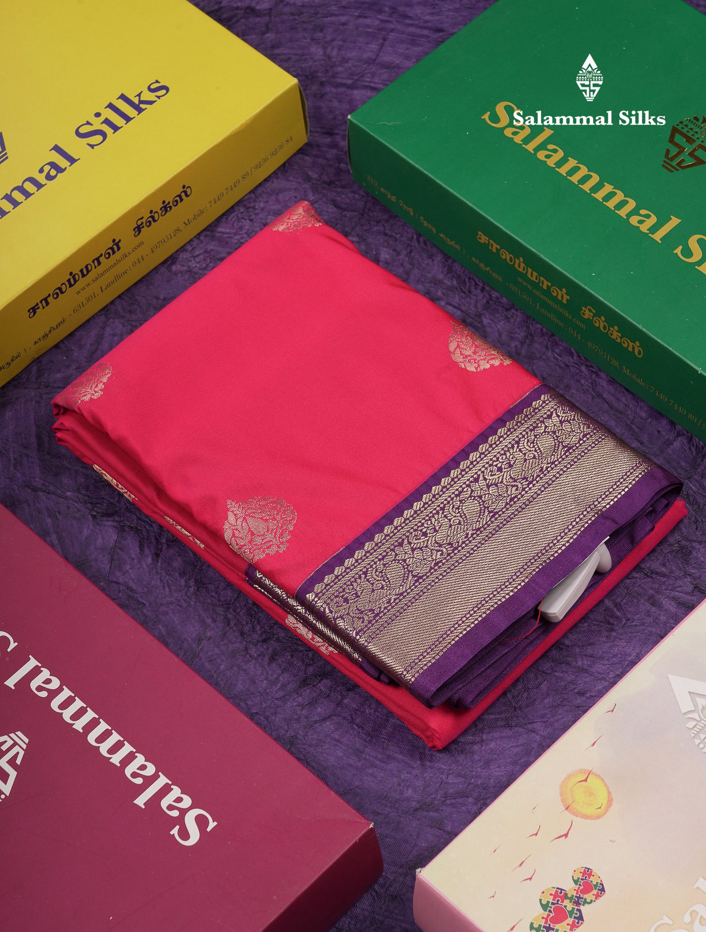 Beautiful Cream Sandal Semi Silk Saree With Contrast Dark Purple Traditional Medium Border
