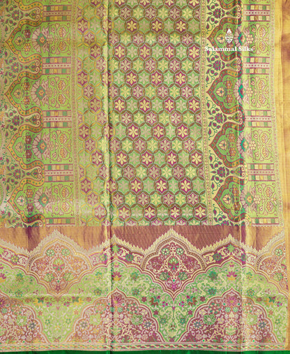Multicolour Menakari Work Tissue Bridal Pure Kanjivaram Silk Saree With Turning Border