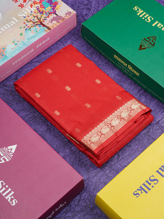 Chilly Red Pure Kanjivaram Silk Saree With Self Small Traditional Border
