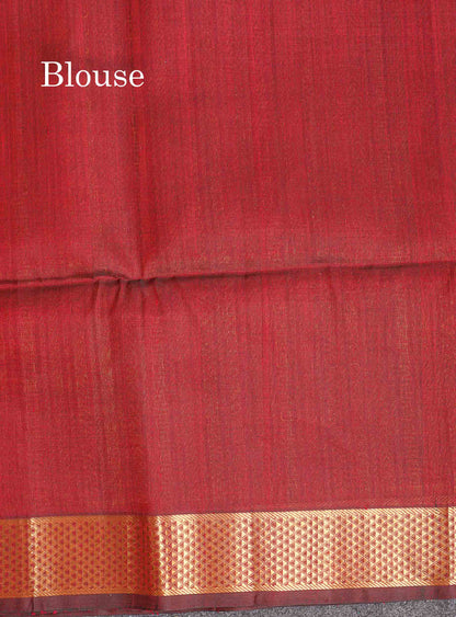 Pure Silk Cotton Saree - Maroon Colour Body Small Zari Checks With Traditional Border