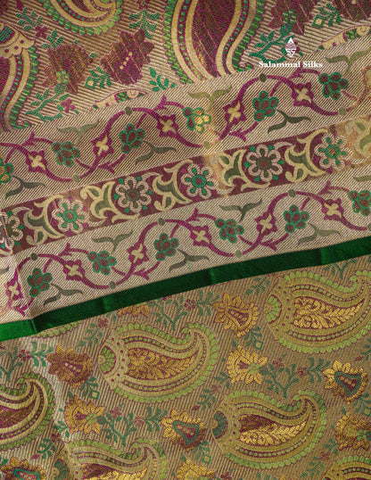 Multicolour Menakari Work Tissue Bridal Pure Kanjivaram Silk Saree With Turning Border