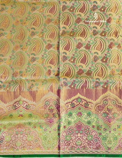 Multicolour Menakari Work Tissue Bridal Pure Kanjivaram Silk Saree With Turning Border