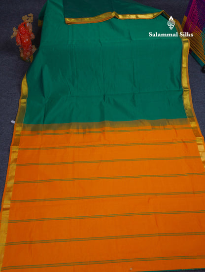Beautiful Dark Purple Plain Semi Silk Cotton Saree With Contrast Olive Green Blouse