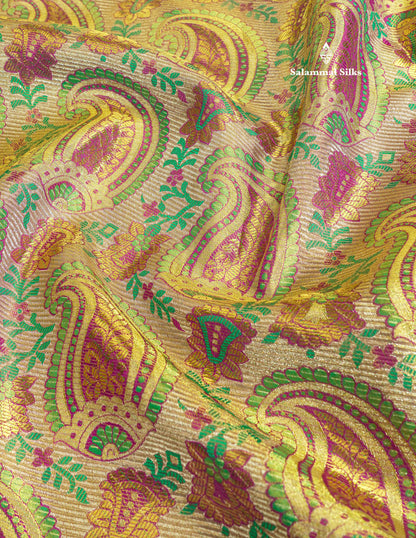 Multicolour Menakari Work Tissue Bridal Pure Kanjivaram Silk Saree With Turning Border