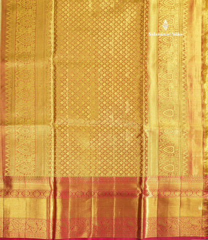 Gold Tissue Bridal Pure Kanjivaram Silk Saree With Contrast Maroon Traditional  Border