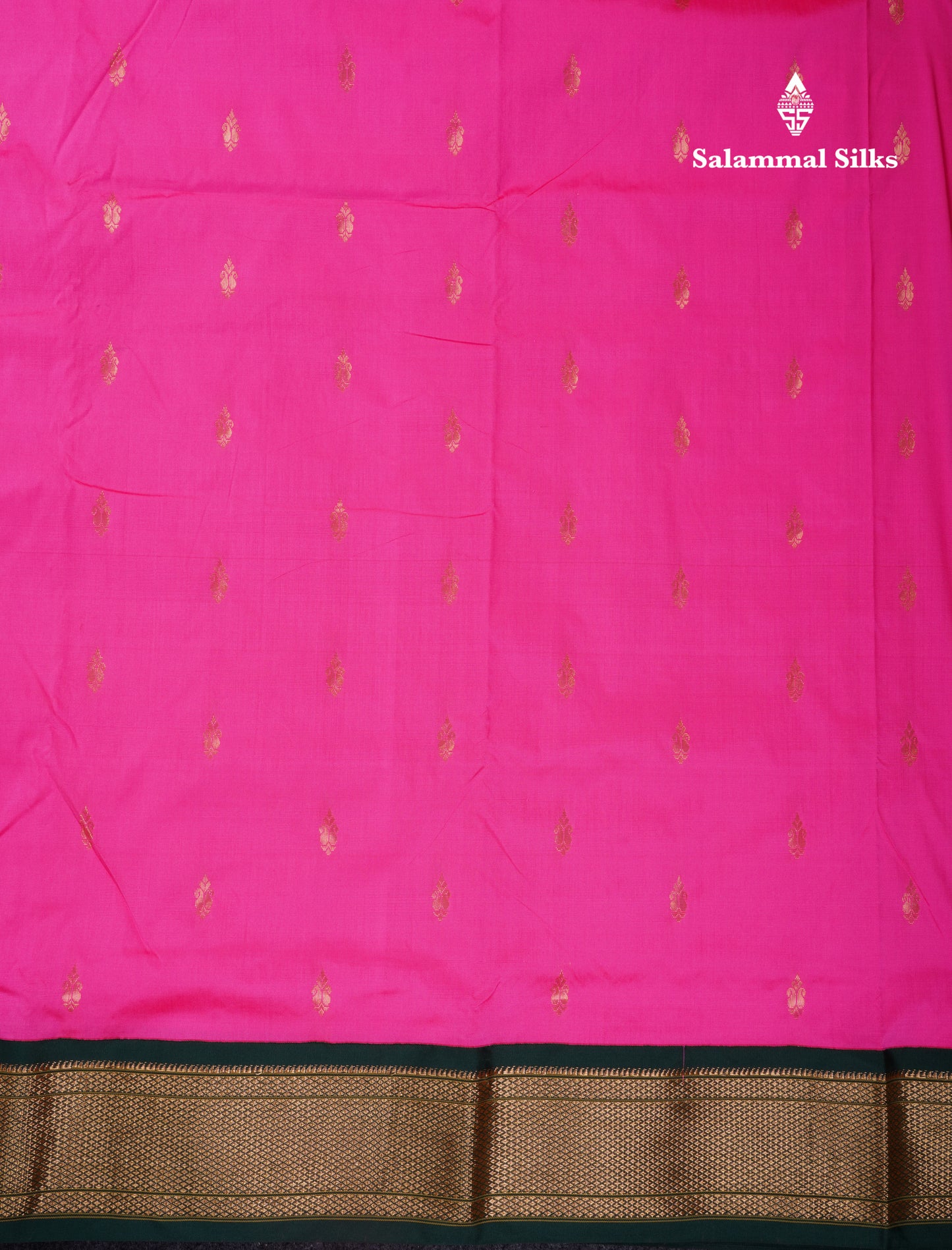 9.5 Yards Semi Silk Saree Pink With Contrast Bottle Green Traditional Border