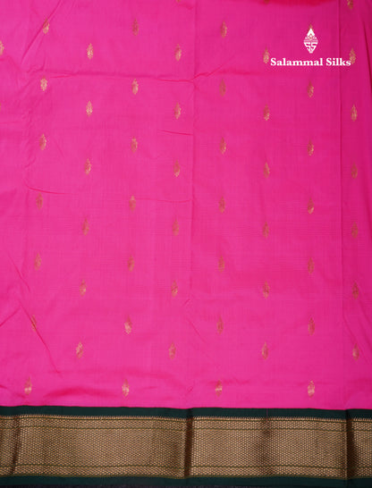 9.5 Yards Semi Silk Saree Pink With Contrast Bottle Green Traditional Border