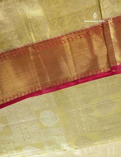 Gold Tissue Bridal Pure Kanjivaram Silk Saree With Contrast Maroon Traditional  Border