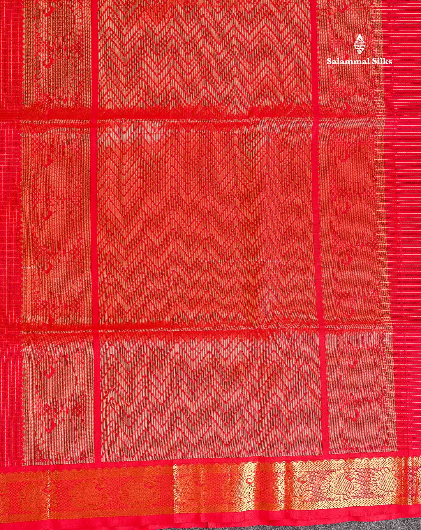 Pure Silk Cotton Saree - Chilly Red Colour Body Small Zari Checks With Traditional Border