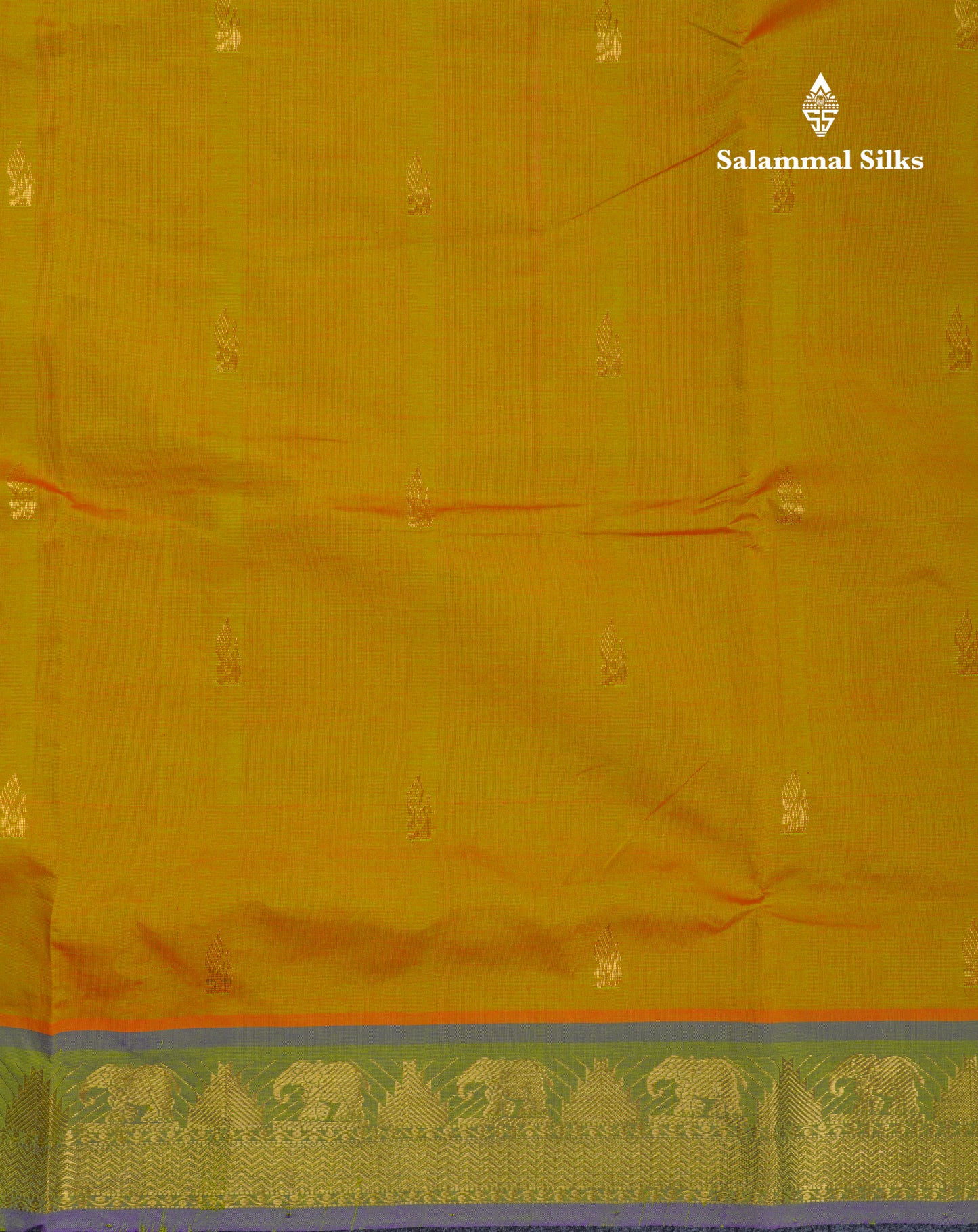 Beautiful Manthulir Yellow Semi Silk Cotton Saree With Contrast Purple Traditional Border