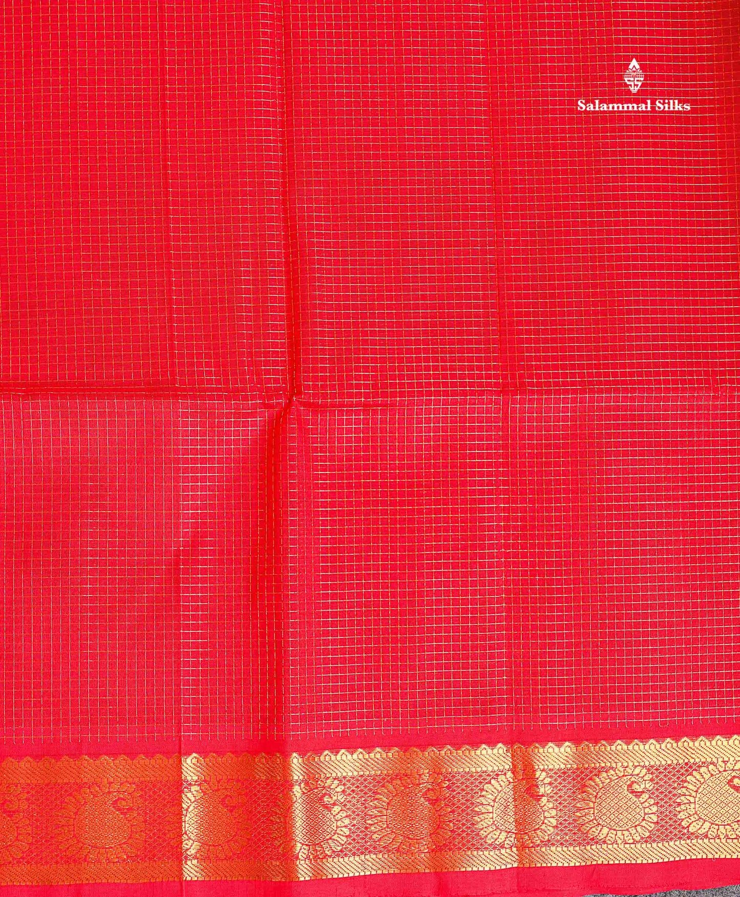 Pure Silk Cotton Saree - Chilly Red Colour Body Small Zari Checks With Traditional Border