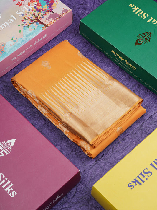 Mustard Yellow Pure Kanjivaram Silk Saree With Self Traditional Temple Border