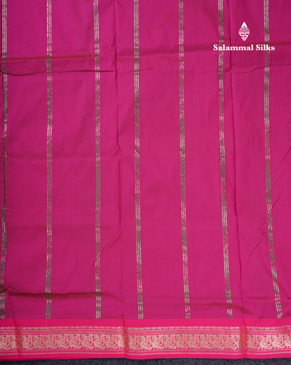 9.5 Yards Semi Silk Saree Saffire Green With Contrast Pink Traditional Border