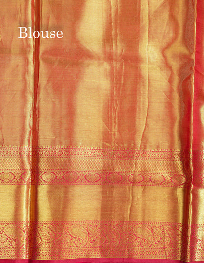 Gold Tissue Bridal Pure Kanjivaram Silk Saree With Contrast Maroon Traditional  Border